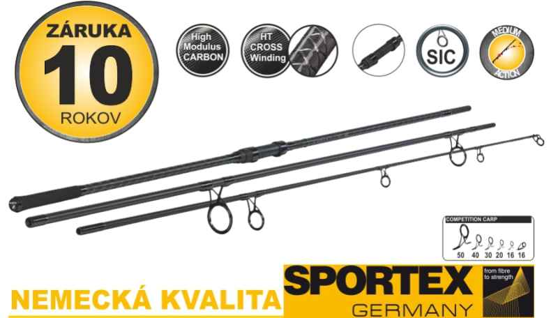 Kaprové pruty SPORTEX Competition Carp CS-4 3díl 6ks: 365cm /3,25 lbs M80