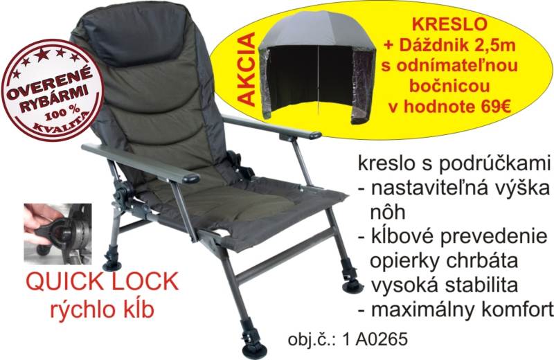 Akce Rybářské křeslo + deštník s bočnicí 250cm