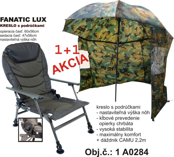 Akce Rybářské křeslo + deštník Camu 220cm s bočnicí