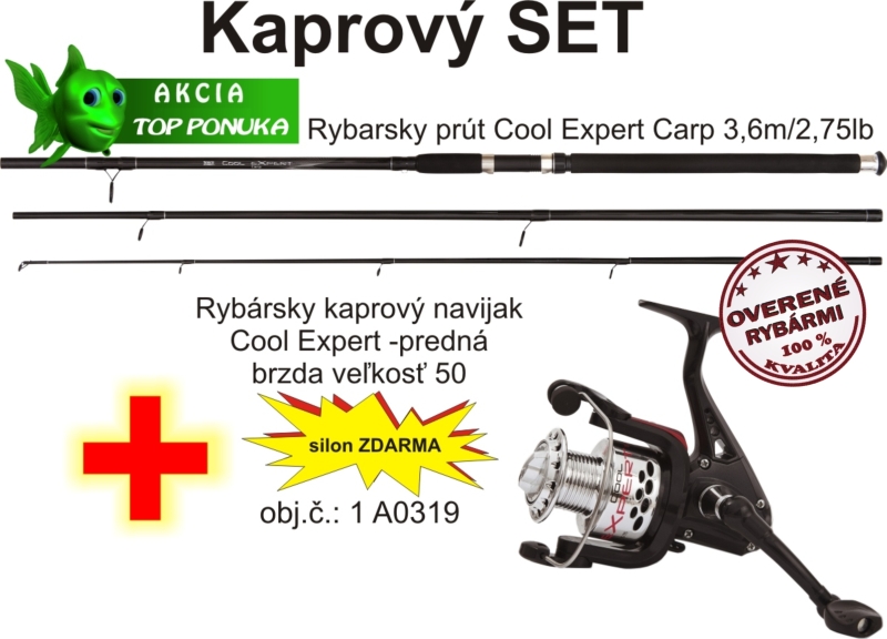 Akce CARP 3,6m / 2,75lb, 3dílný + naviják 50 FD + silon
