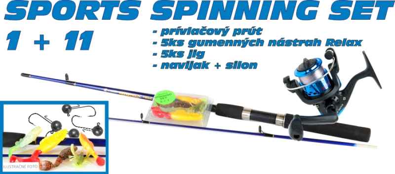 SPORTS Spinning set 1 + 11 prut + nástrahy + jigy + naviják