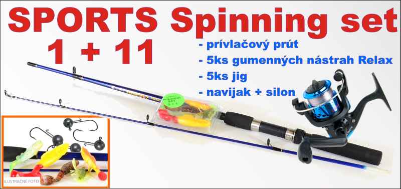 SPORTS Spinning set 1 + 11 prut +nástrahy + navijak 30