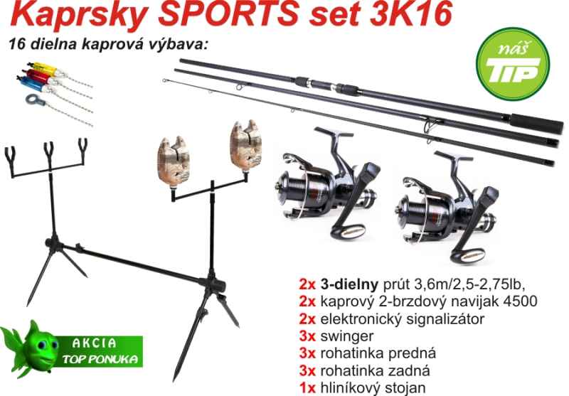 Akce kaprový set,prut 3dílný 3,6m 2,5-2,75lb