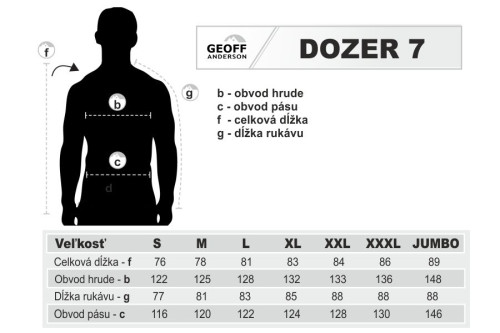 Geoff Anderson Dozer 7 velikostn� tabulka